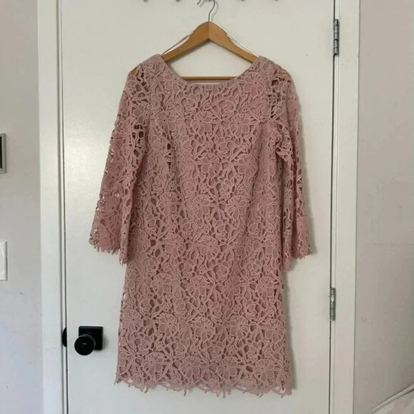 NWT 424 Fifth Lord & Taylor Knee-Length A-Line Lace Shift Dress Blush Nude Sz 8 - Picture 4 of 12